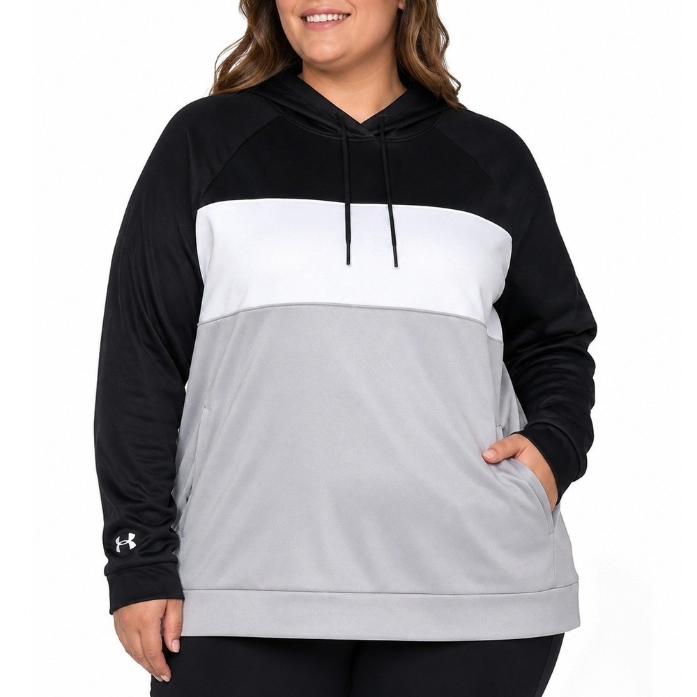 Women's Hoodie Black White Gray 2XL Colorblock Athletic Gym Sweatshirt Plus Size